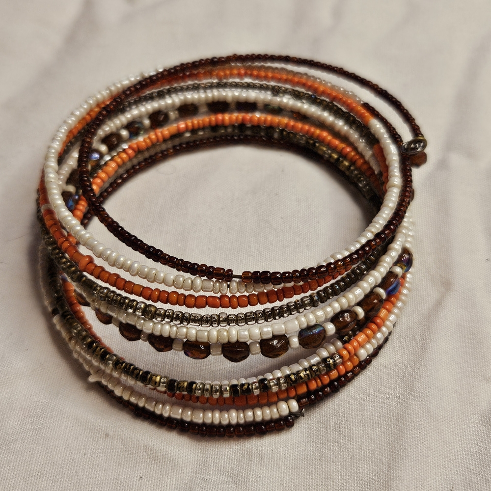 Elegant Multicolor Beaded Bracelet Memory Wire Brown Orange